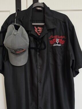 Barrett Jackson Garage Custom Fabricated Mens Black Short Sleeve Button-Up Shirt